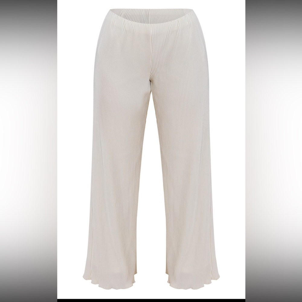 🆕🤍Cream Plisse High Waisted Wide Leg Trousers - Picture 5 of 6